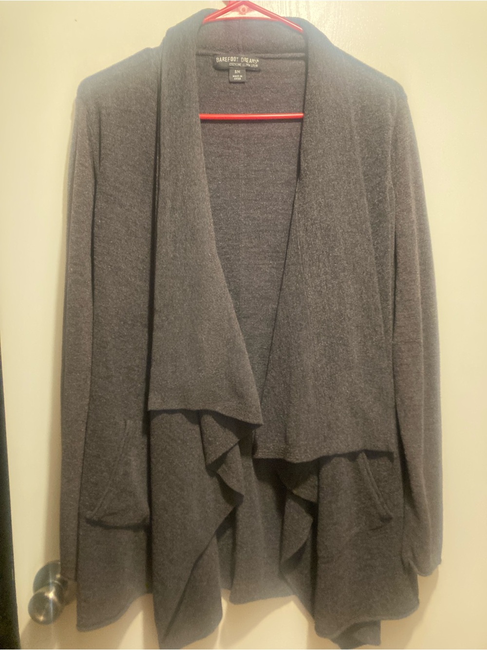 Barefoot Dreams Charcoal Gray Draped Open Cardigan